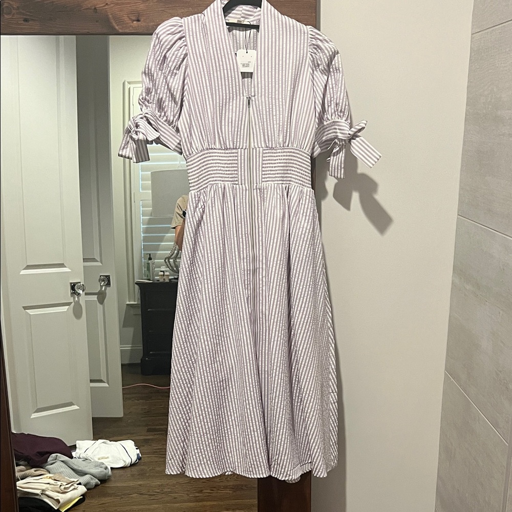 ENTRO Striped White and Purple Women's Dress NWT Size small